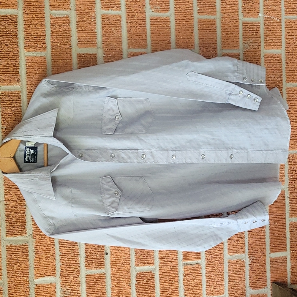 Vintage Wrangler single needle tailoring pearl snap long sleeve shirt 16…